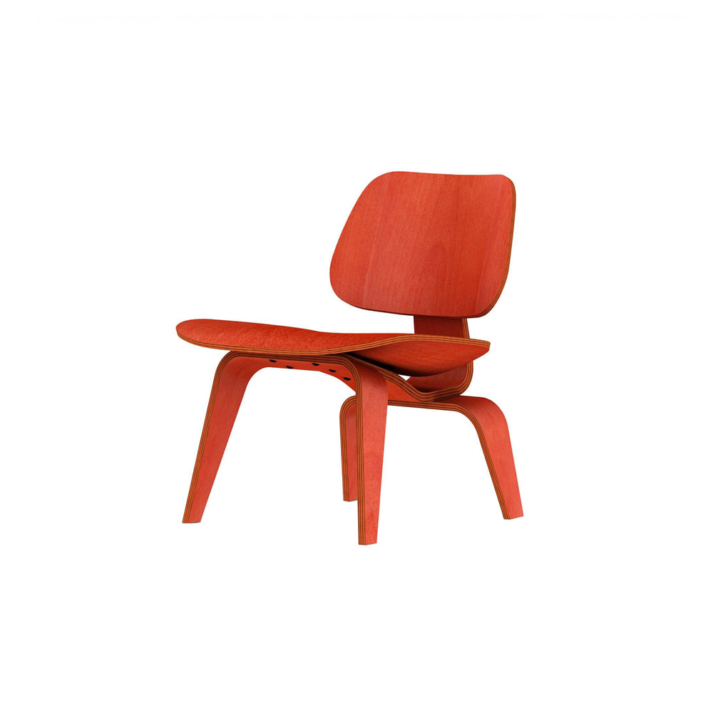Eames Molded Plywood Lounge Chair, Wood Base (Red)